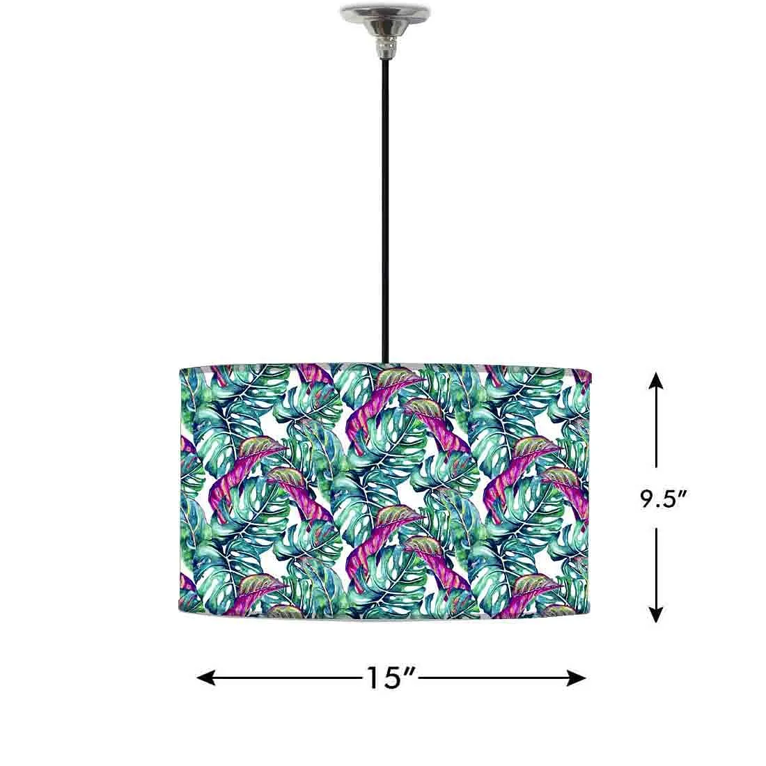 Ceiling Lamp Hanging Drum Lampshade - Monstera Tropical Leaf