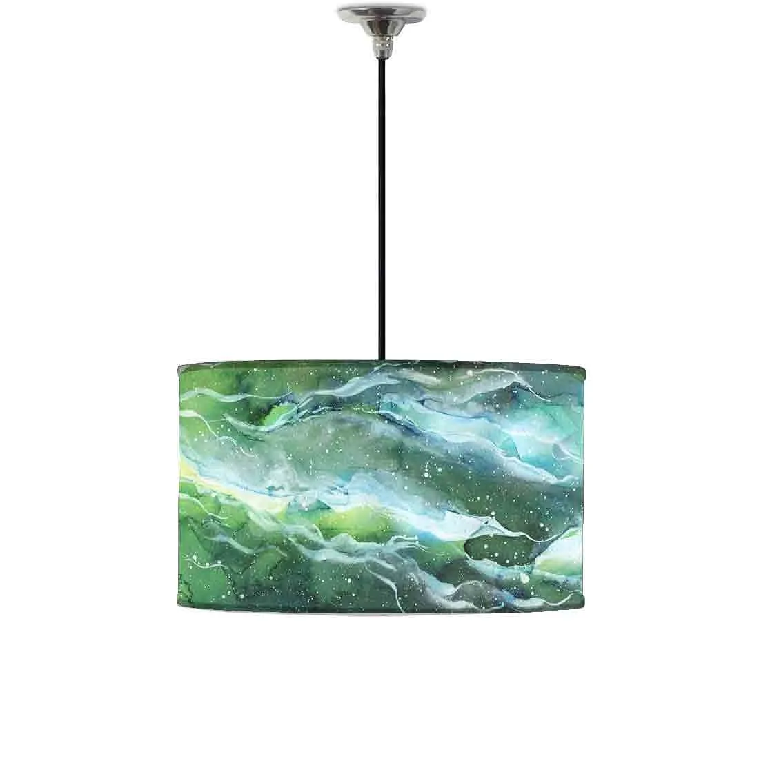 Ceiling Lamp Hanging Drum Lampshade - Space Dark Green Watercolor