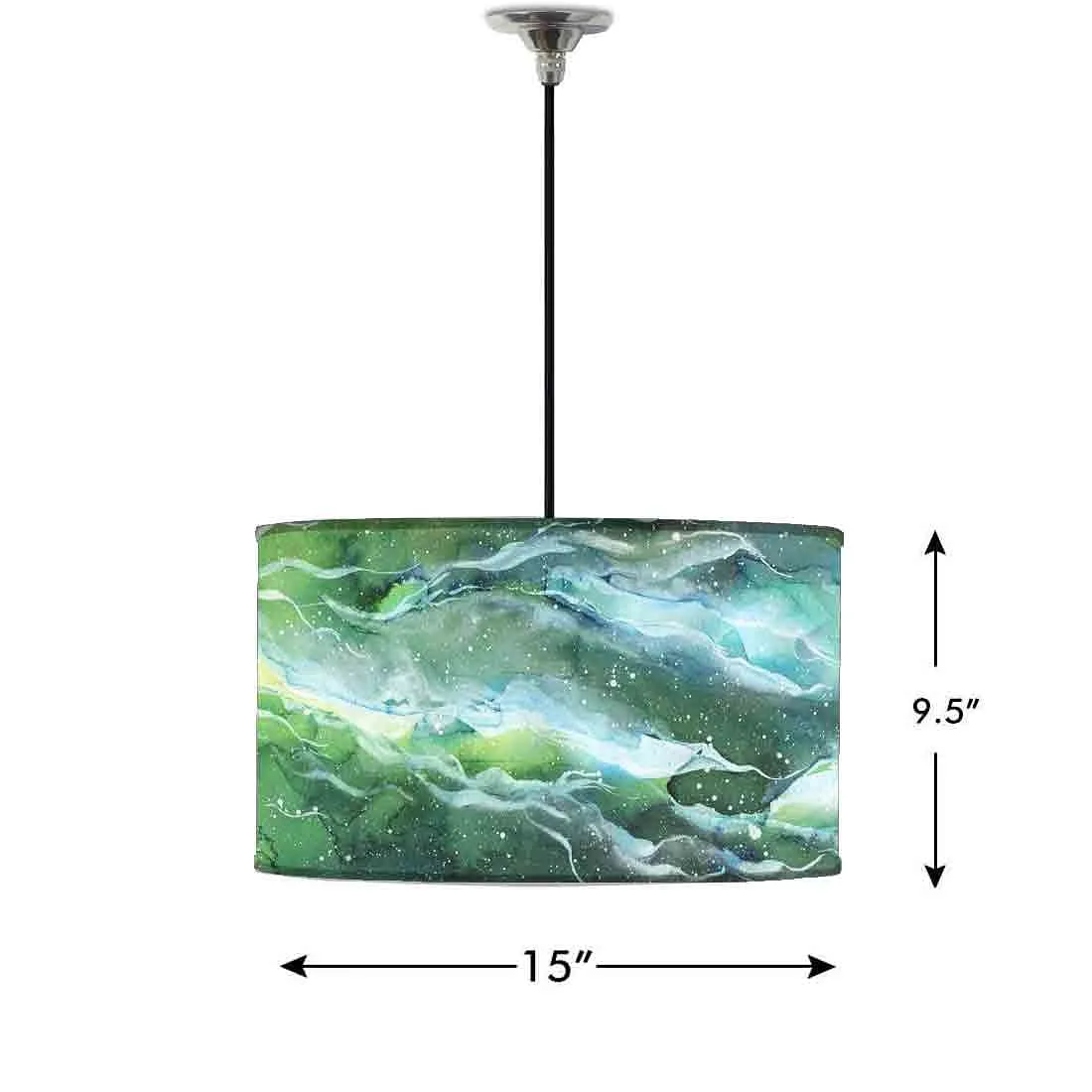 Ceiling Lamp Hanging Drum Lampshade - Space Dark Green Watercolor