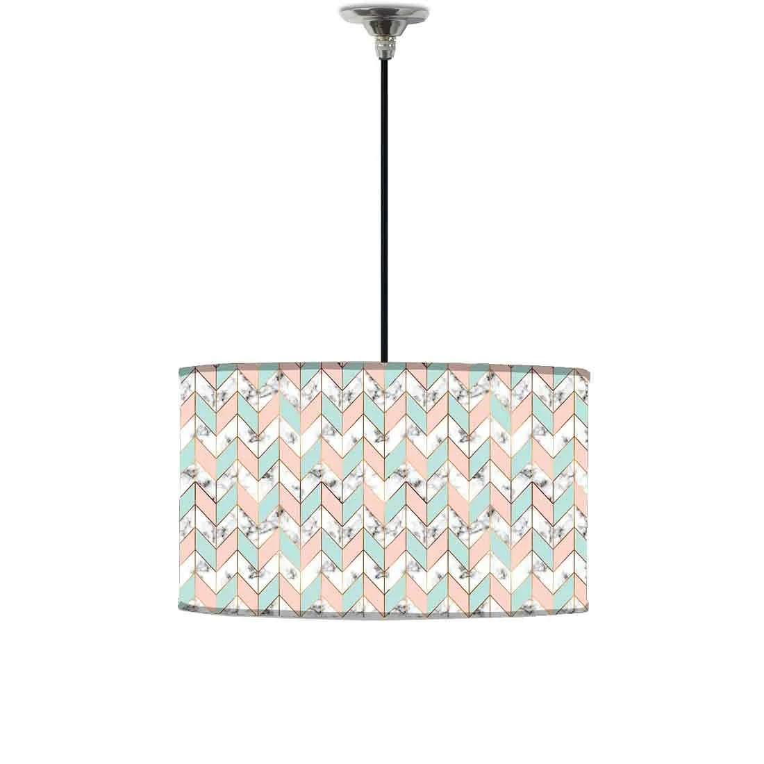 Ceiling Lamp Hanging Drum Lampshade - White and Peach Marble Pastle