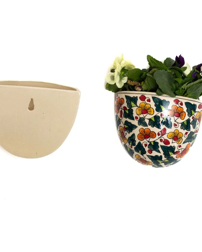 Ceramic Wall Hanging Planter Floral Print | Plant Not Included
