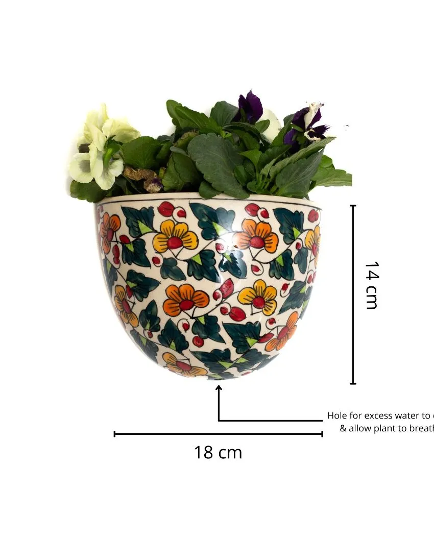 Ceramic Wall Hanging Planter Floral Print | Plant Not Included