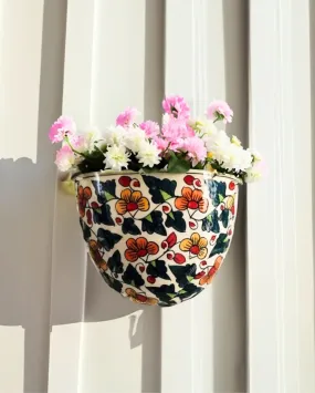 Ceramic Wall Hanging Planter Floral Print | Plant Not Included
