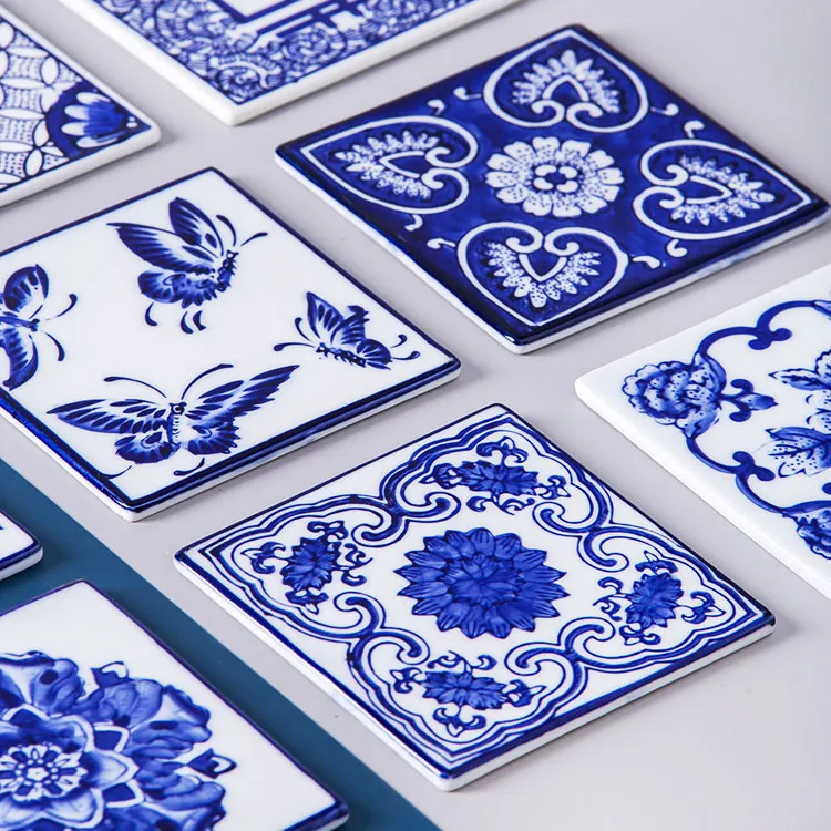 Chinese Blue and White Ceramic Coasters - Mixed Set of 6