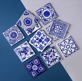 Chinese Blue and White Ceramic Coasters - Mixed Set of 6