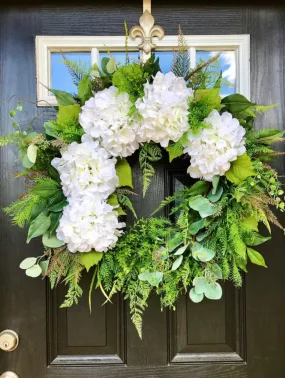 Classic White Wreath | Elegant hydrangea Door Wreath