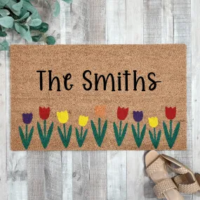 Custom Last Name Spring Tulip Doormat