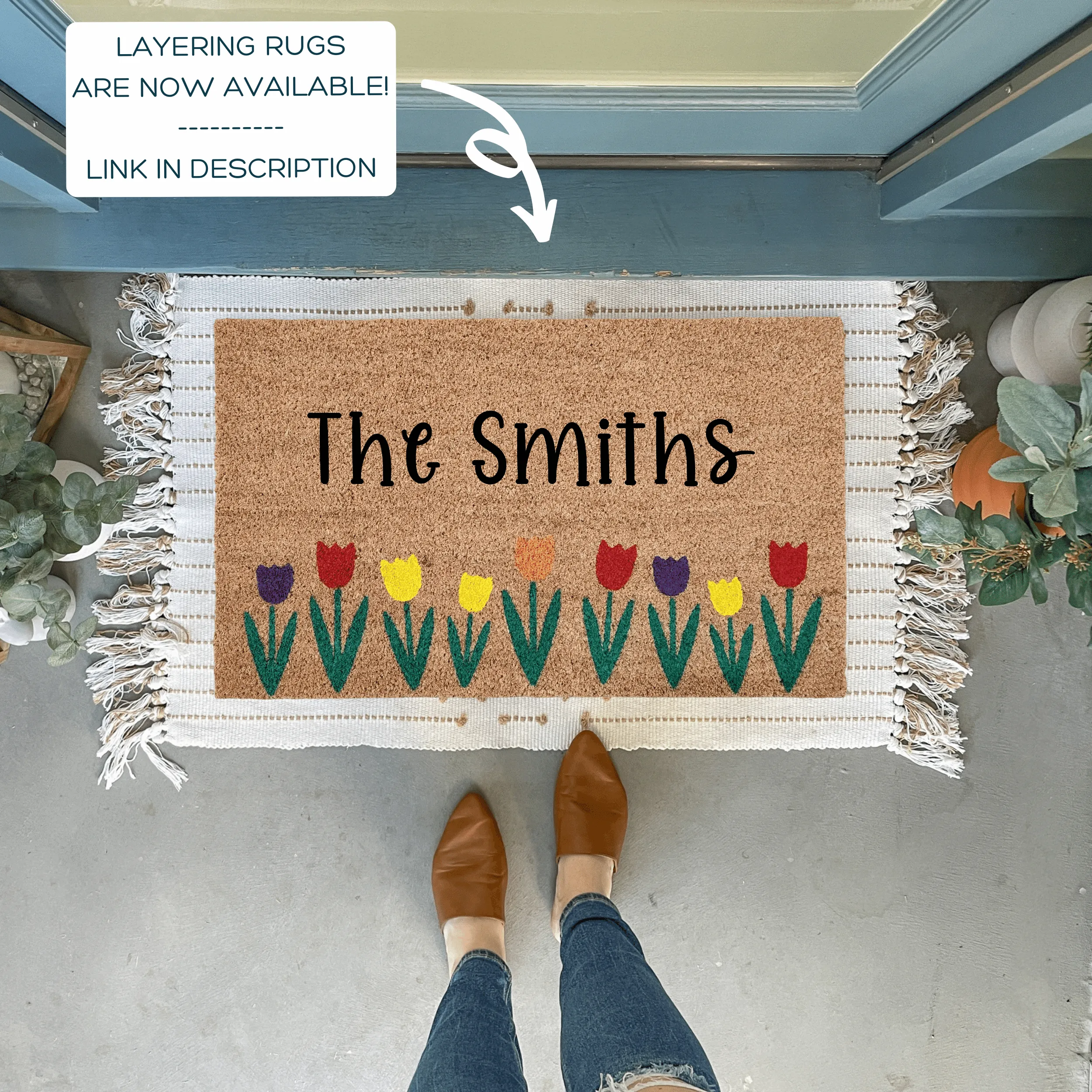 Custom Last Name Spring Tulip Doormat