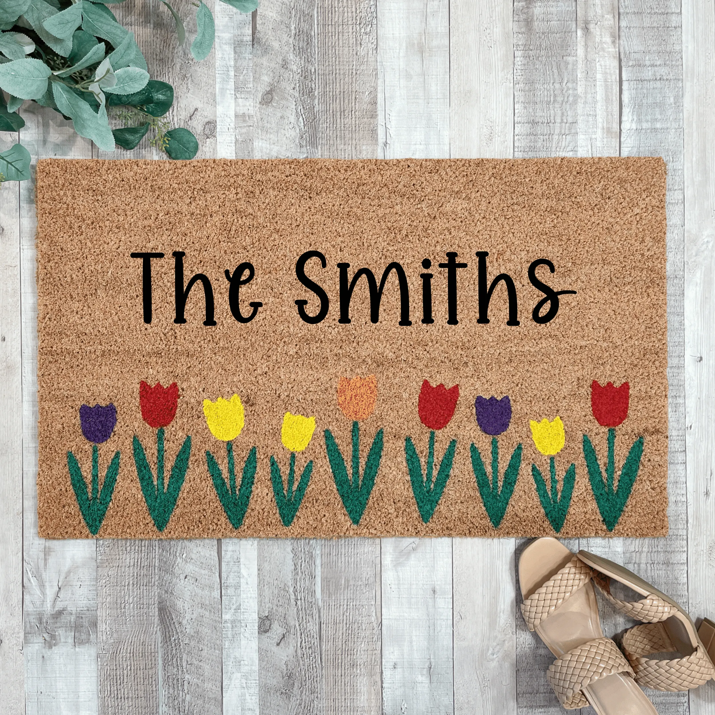 Custom Last Name Spring Tulip Doormat