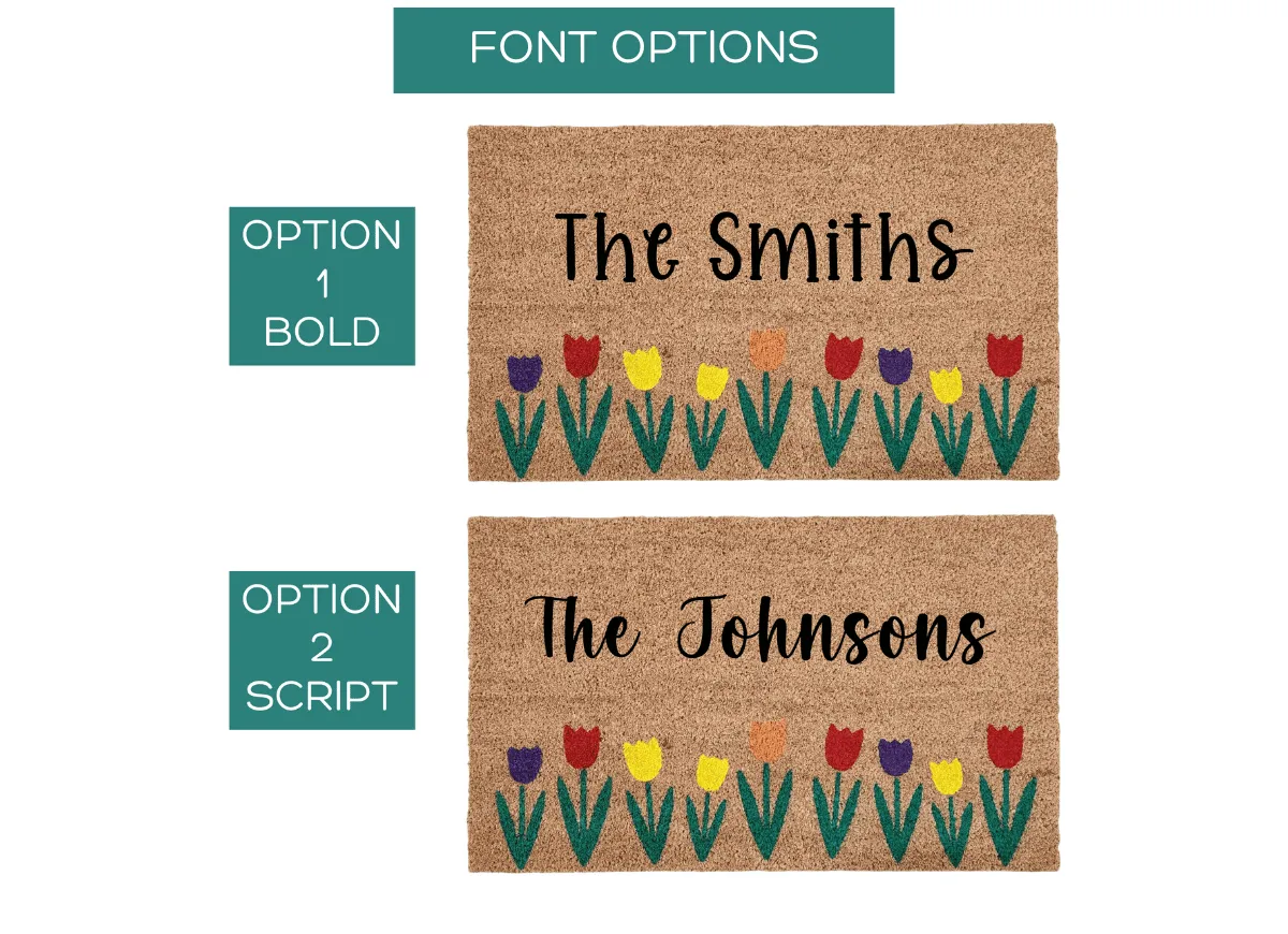 Custom Last Name Spring Tulip Doormat