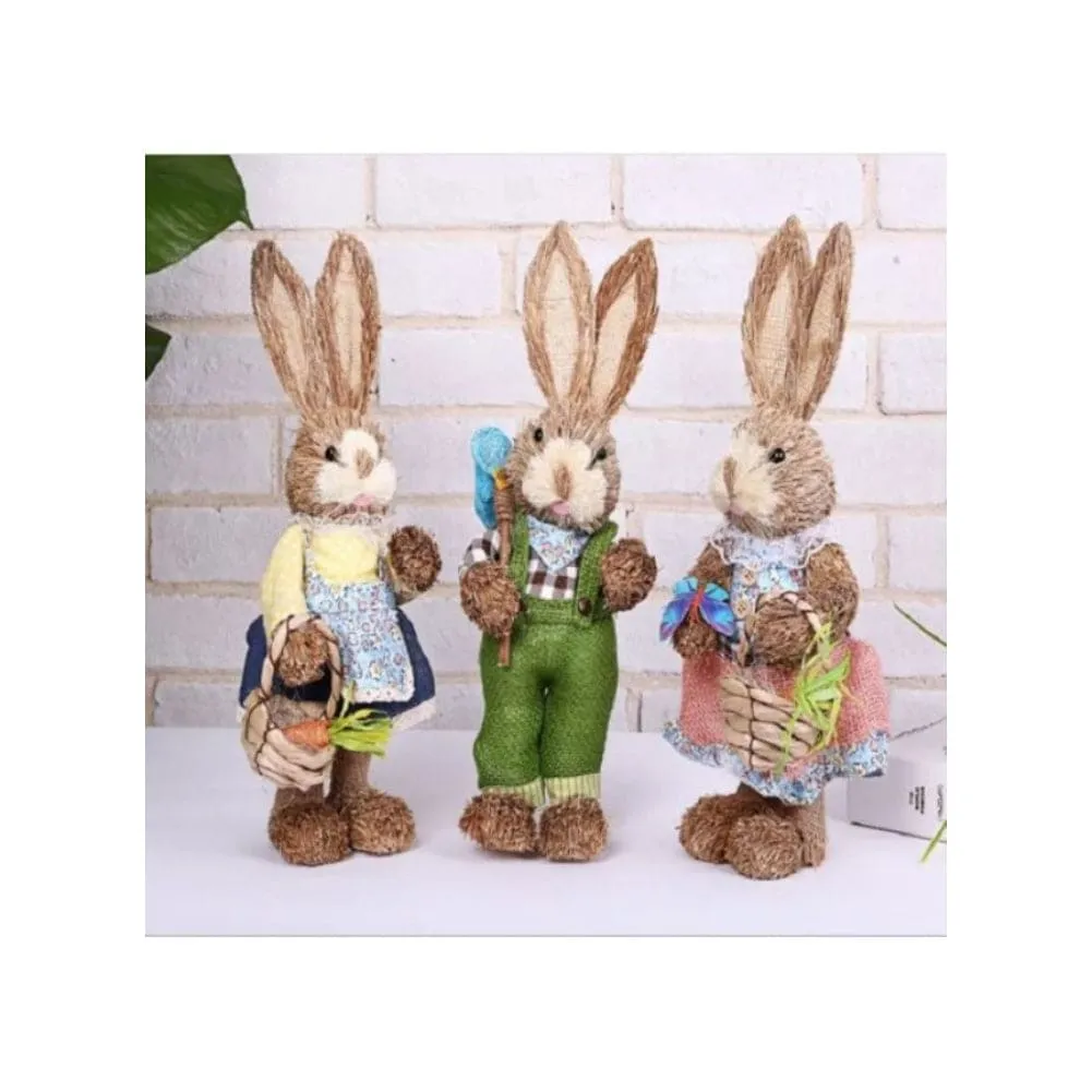 Cute Straw Rabbit Bunny Easter Decorations Holiday Home Garden Wedding Ornament Photo Props Crafts, Female