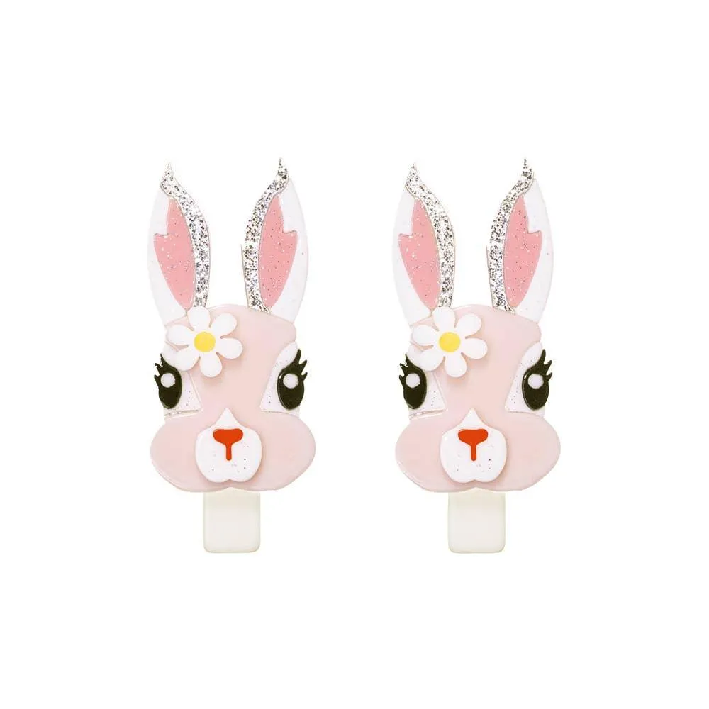 Easter Bunny w/ Daisy Pale Pink White Alligator Clip