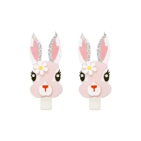 Easter Bunny w/ Daisy Pale Pink White Alligator Clip