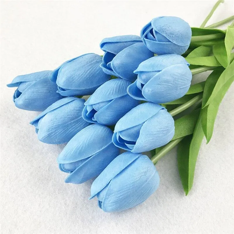 Elegant 10-Piece Lifelike Faux Tulip Bouquet - Real Touch Flower Set