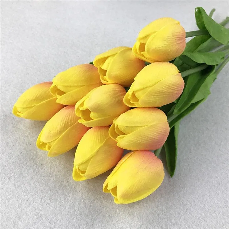 Elegant 10-Piece Lifelike Faux Tulip Bouquet - Real Touch Flower Set