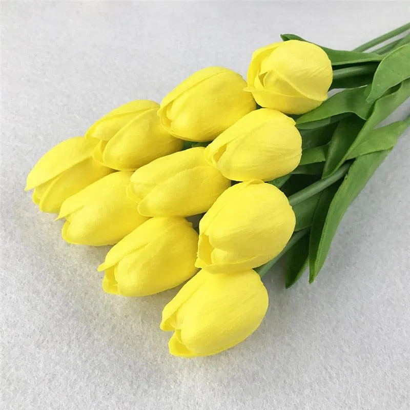 Elegant 10-Piece Lifelike Faux Tulip Bouquet - Real Touch Flower Set