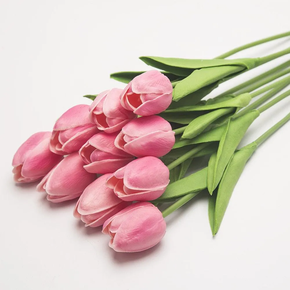 Elegant 10-Piece Lifelike Faux Tulip Bouquet - Real Touch Flower Set