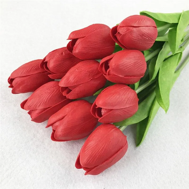 Elegant 10-Piece Lifelike Faux Tulip Bouquet - Real Touch Flower Set