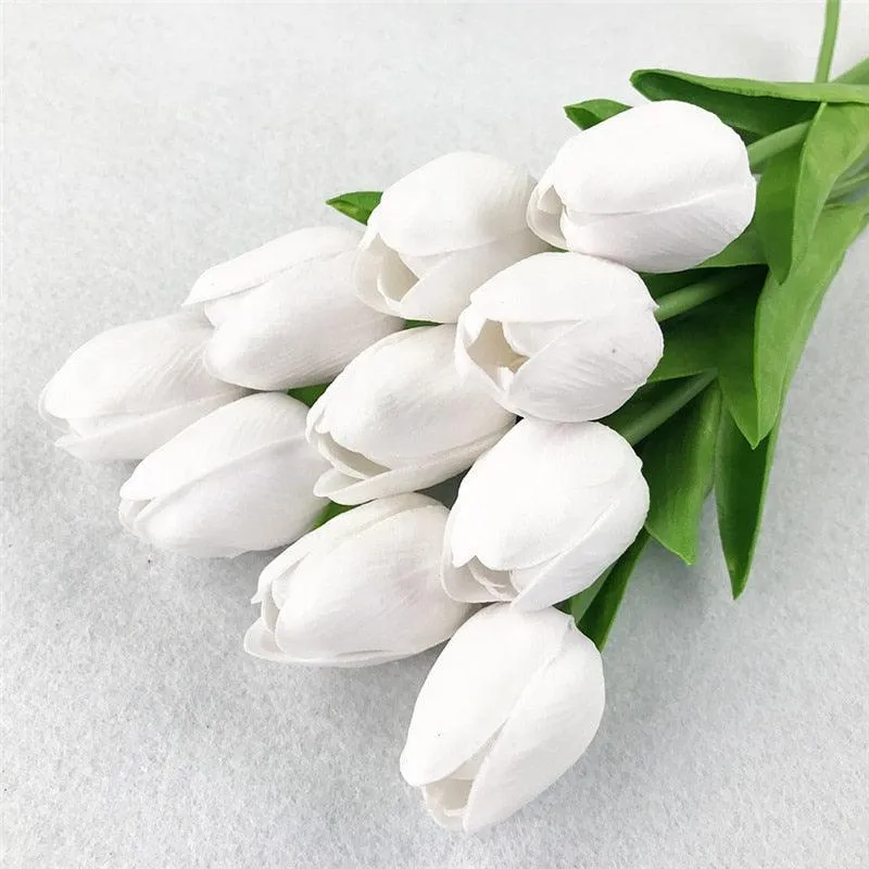 Elegant 10-Piece Lifelike Faux Tulip Bouquet - Real Touch Flower Set