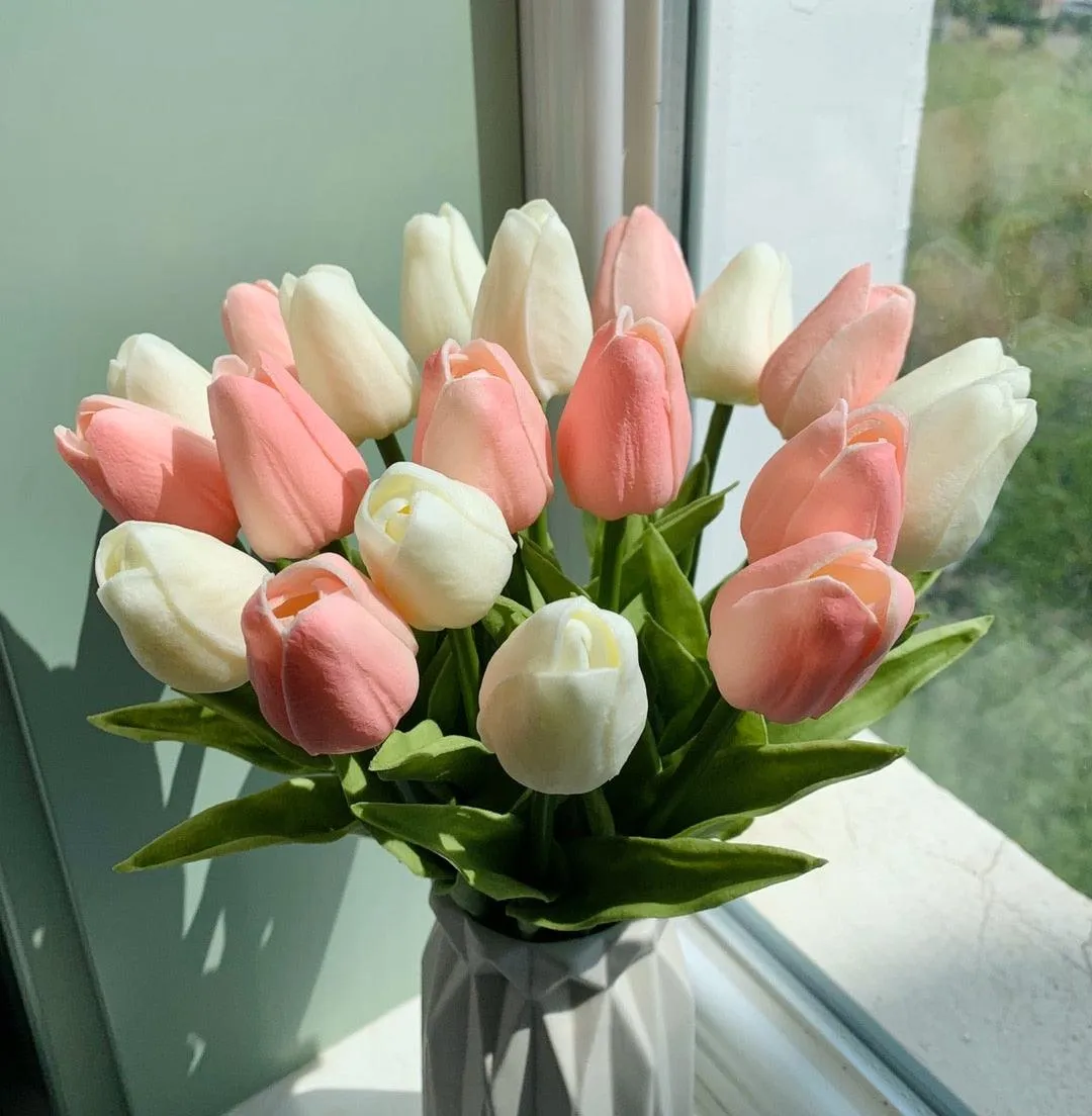 Elegant 10-Piece Lifelike Faux Tulip Bouquet - Real Touch Flower Set