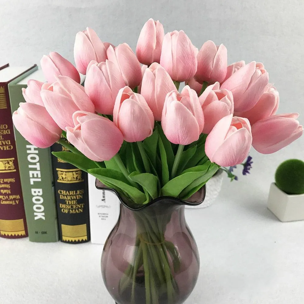 Elegant 10-Piece Lifelike Faux Tulip Bouquet - Real Touch Flower Set