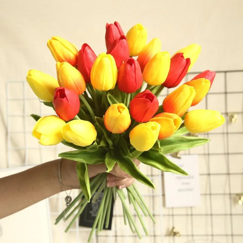 Elegant 10-Piece Lifelike Faux Tulip Bouquet - Real Touch Flower Set