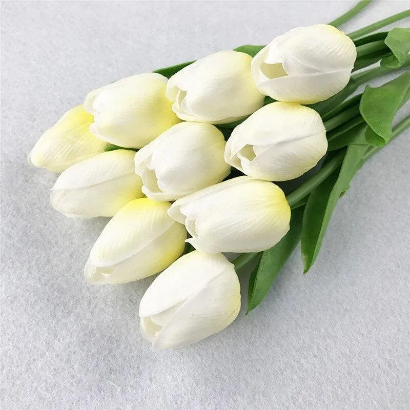 Elegant 10-Piece Lifelike Faux Tulip Bouquet - Real Touch Flower Set