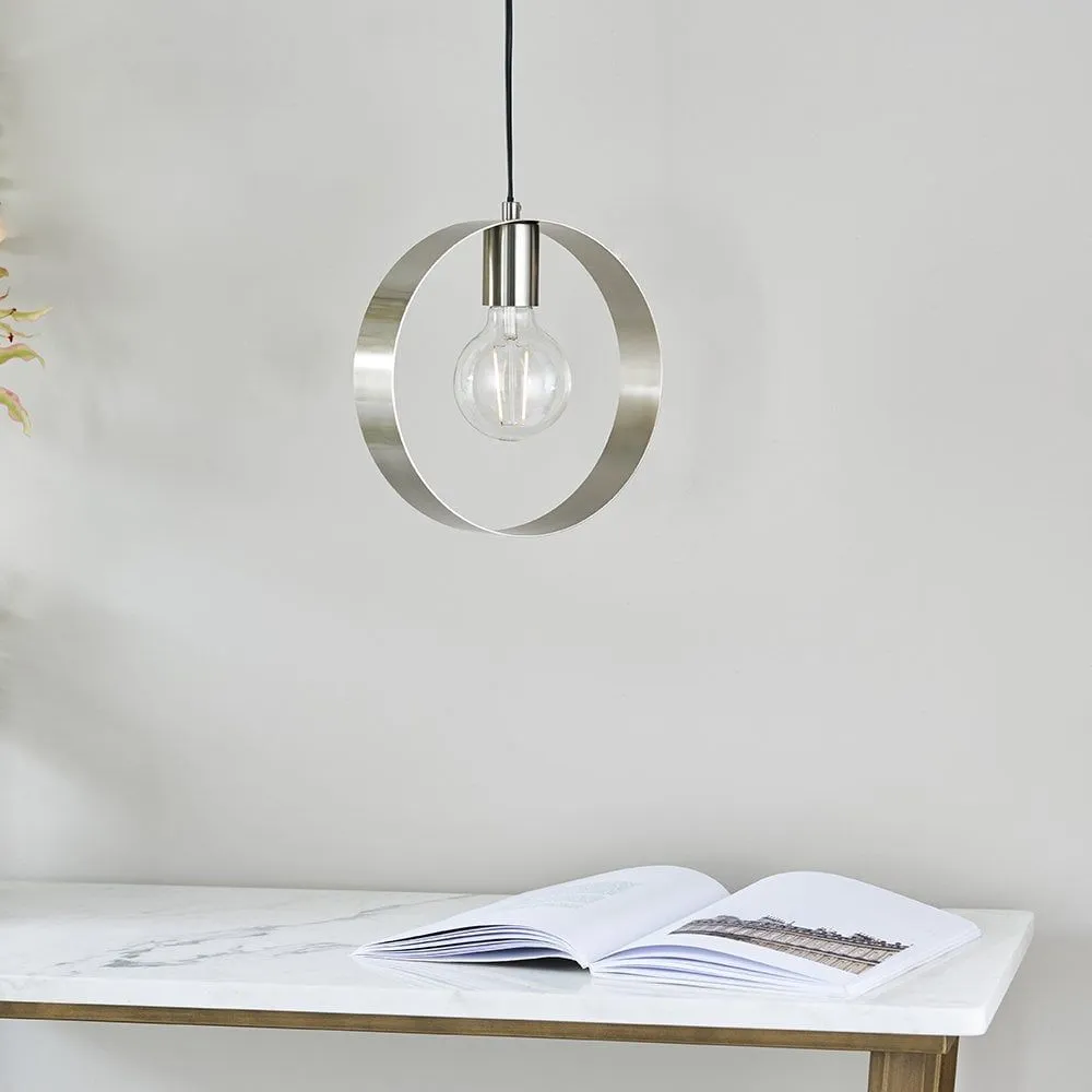Endon 90454 Hoop 1 Light Pendant Brushed Nickel