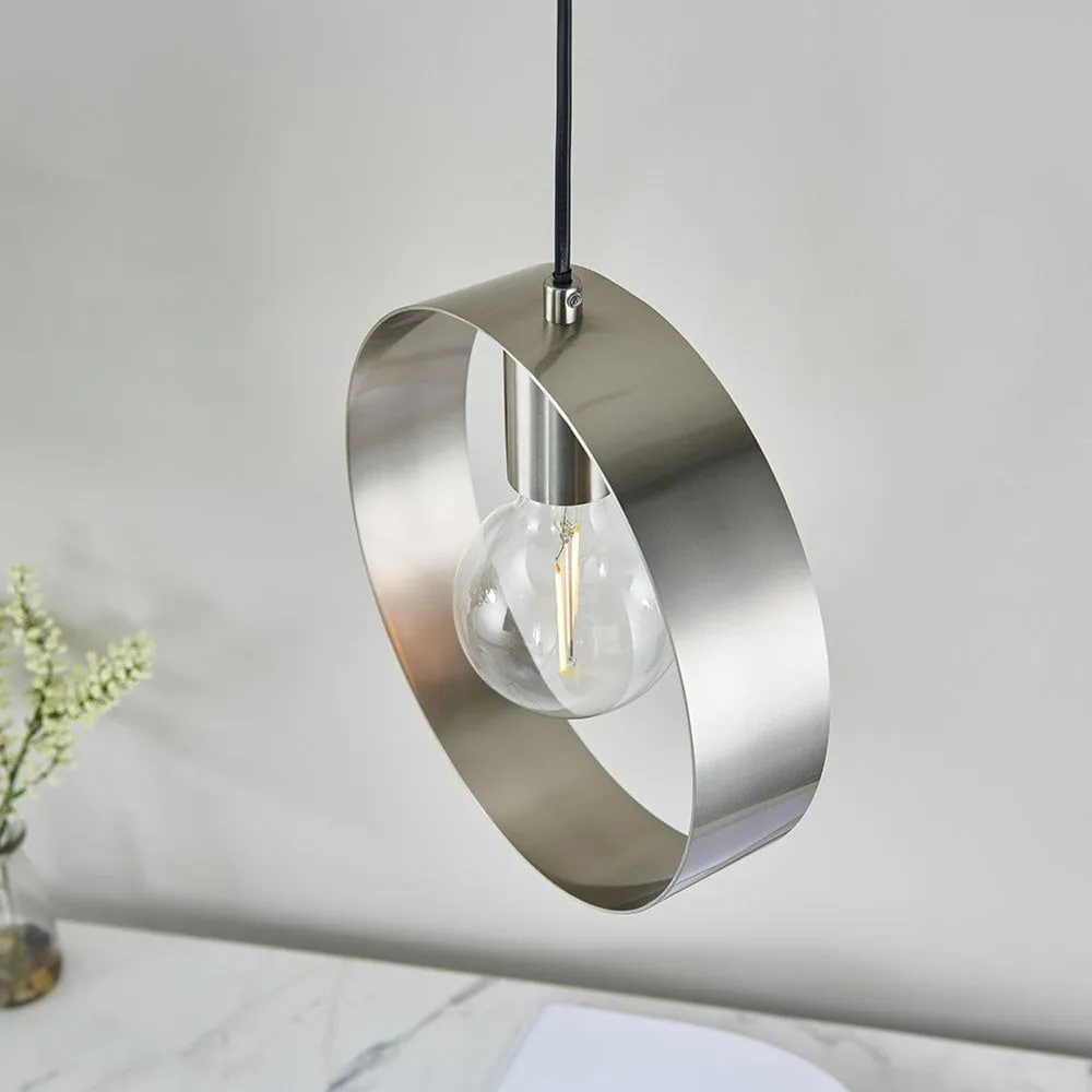 Endon 90454 Hoop 1 Light Pendant Brushed Nickel
