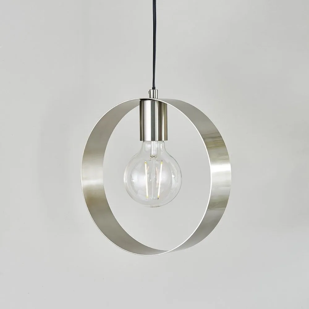 Endon 90454 Hoop 1 Light Pendant Brushed Nickel