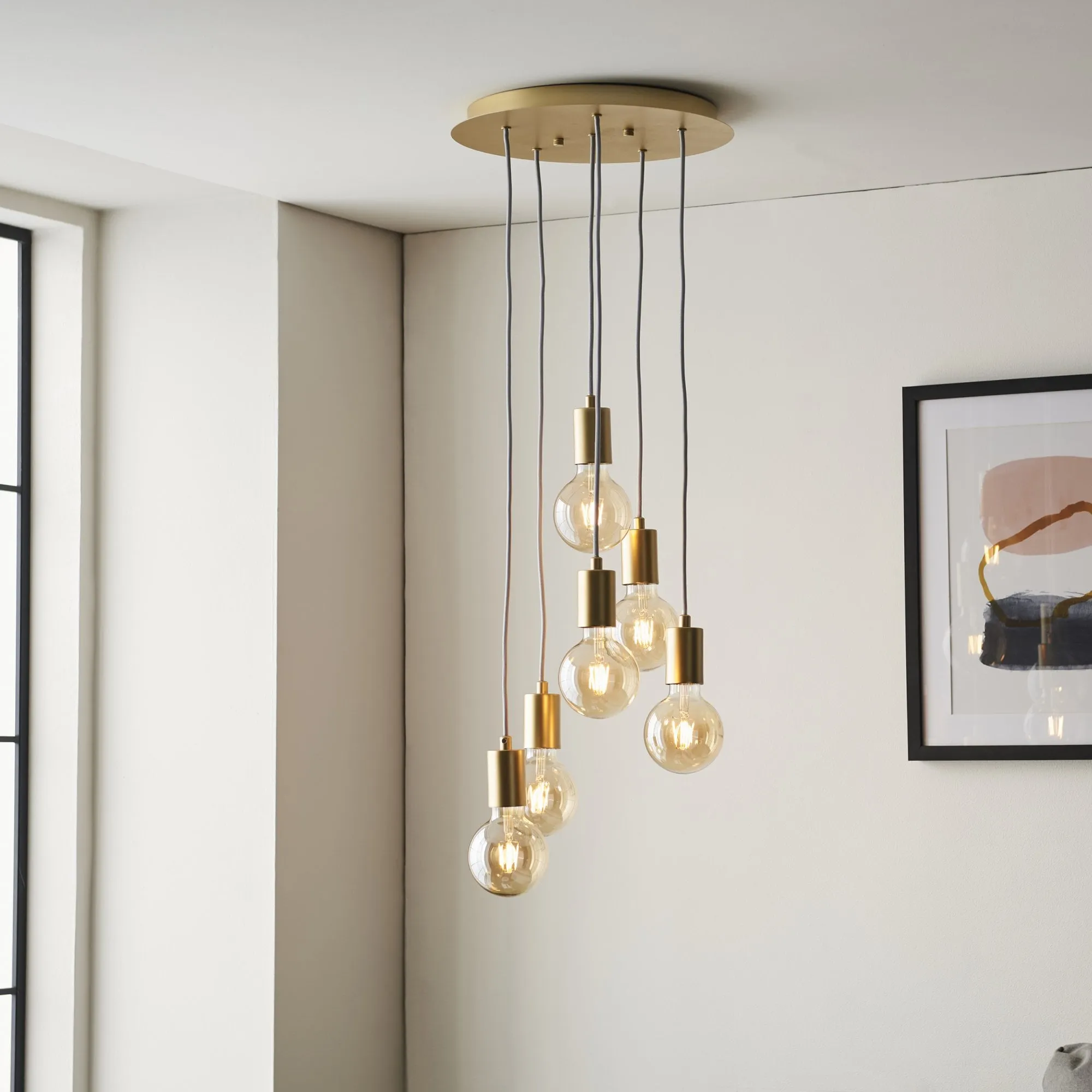 Endon 98136 Studio 6 Light Pendant Soft Gold Paint