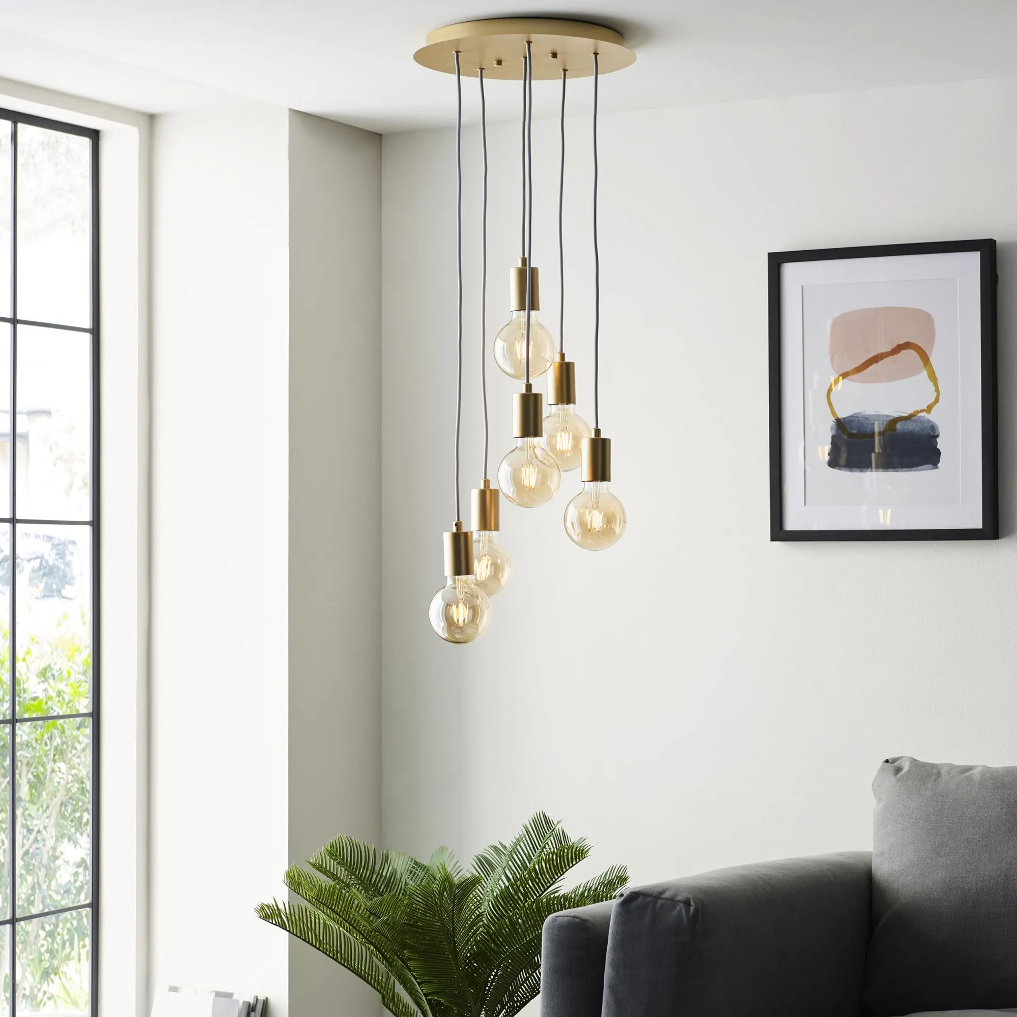 Endon 98136 Studio 6 Light Pendant Soft Gold Paint