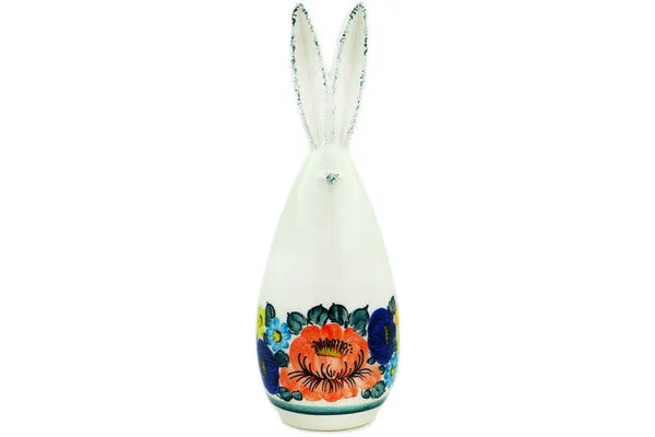 faience 10" Bunny Figurine Blooming Roses