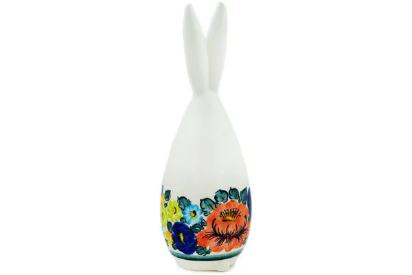 faience 10" Bunny Figurine Blooming Roses