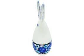 faience 10" Bunny Figurine Cobalt Flowers
