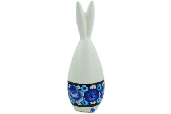 faience 10" Bunny Figurine Cobalt Flowers