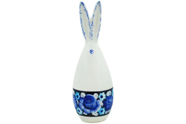 faience 10" Bunny Figurine Cobalt Flowers