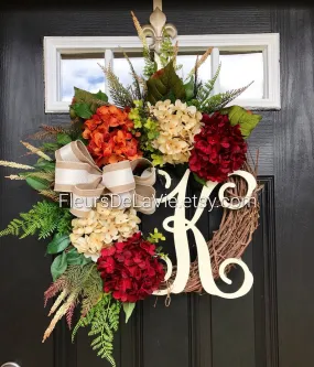Fall Door Wreath| Spring Wreaths for Front Door| Front Door Wreaths| Farmhouse Wreaths, Hydrangea Wreath| Gift for Mom| Summer Door Wreaths