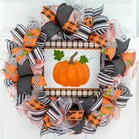 Fall Wreaths for Front Door, Buffalo Plaid Pumpkin