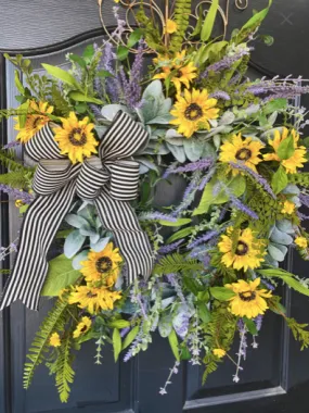 Farm house wreath, Lavender Wreath, Front Door Summer Wreath, Sunflower Wreath, Lavender Wreaths