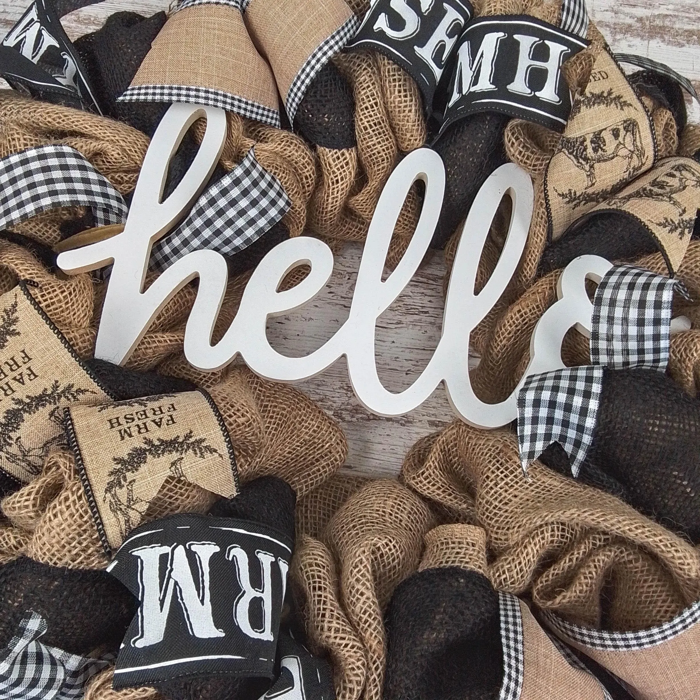 Farmhouse Hello Door Wreath - Everyday Burlap Mesh Front Door Decor Wreaths