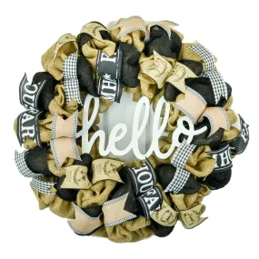 Farmhouse Hello Door Wreath - Everyday Burlap Mesh Front Door Decor Wreaths