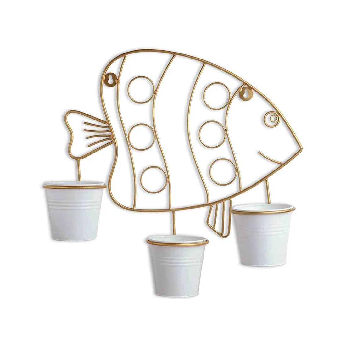 Fish' Wall Planter Pots In Galvanized Iron (35.6 cm | Brass Finish)