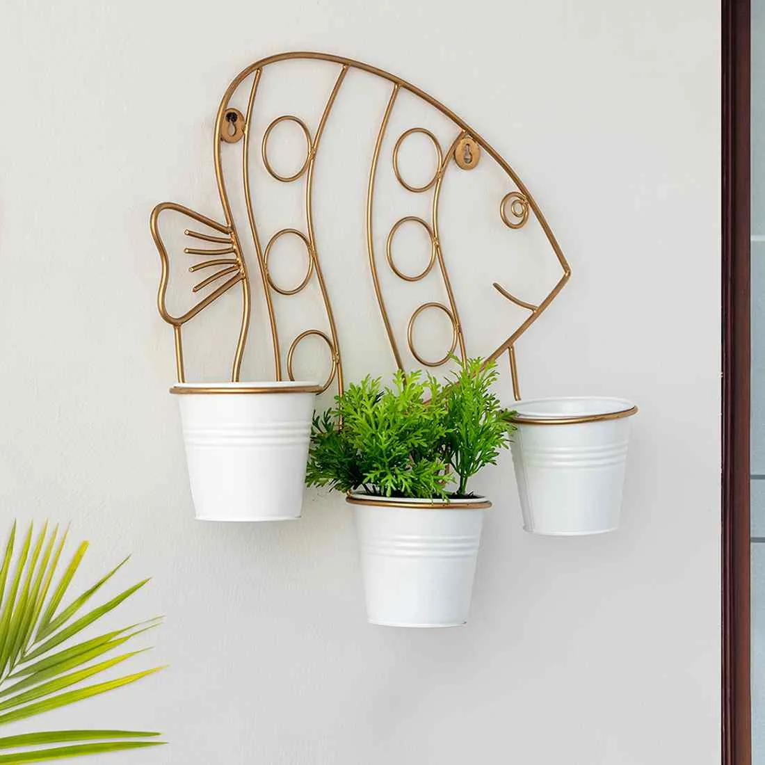 Fish' Wall Planter Pots In Galvanized Iron (35.6 cm | Brass Finish)