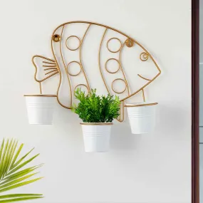 Fish' Wall Planter Pots In Galvanized Iron (35.6 cm | Brass Finish)