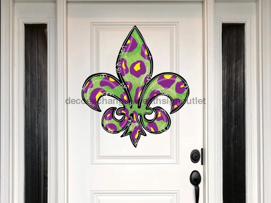 Fleur De Lis Sign, Mardi Gras Sign, Louisiana Sign, wood sign, Door Hanger, DECOE-W-167, 11" Wreath Sign