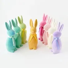 Flocked Pastel Button Nose Bunny in Yellow