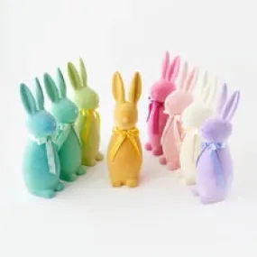 Flocked Pastel Button Nose Bunny in Yellow