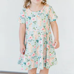 Girl's Pale Blue Cotton Jersey Easter Bunny Print Skater Dress