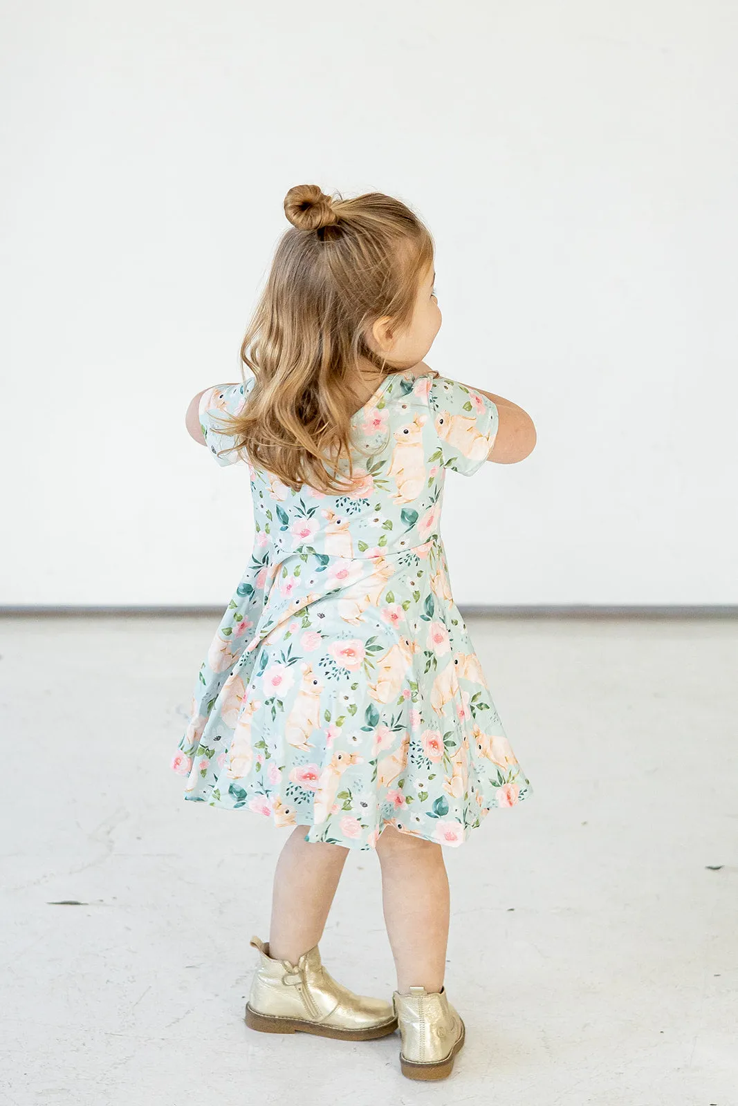 Girl's Pale Blue Cotton Jersey Easter Bunny Print Skater Dress